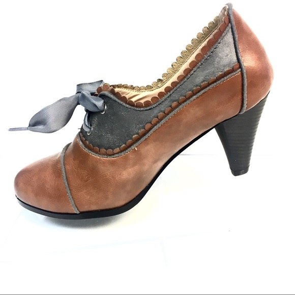Oxford Pumps in cognac and grey w/ Ribbon Tie - Picture 5 of 8